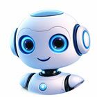 Ein kleiner, freundlicher weiß-blauer Roboter.