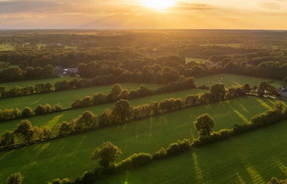 Blick über die vorstädtische Region um Feldkirch bei Sonnenuntergang, Österreich.