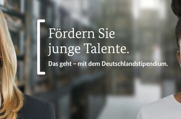 Deutschlandtipendium Slogans und zwei weibliche Personen