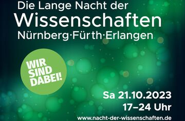 Banner zur Nacht der Wissenschaften in Nürnberg, Fürth, Erlangen am 21.10.2023 von 17 bis 24 Uhr