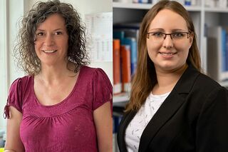 Zwei Portraits der Preisträgerinnen Stephanie Petry und Mareike Künzer nebeneinander