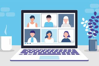 Notebook mit Online-Meeting auf Screen - illustrierte Darstellung