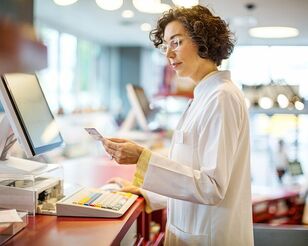 Medizinerin an Computer mit digitaler Gesundheitskarte