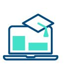 Ein Laptop mit Abschlusshütchen