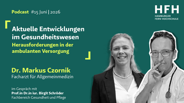 Titelfolie Podcast Aktuelle Entwicklungen im Gesundheitswesen, Folge 15, Herausforderungen in der ambulanten Versorgung