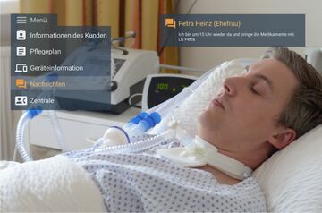 Simulierter Blick durch die Pflegebrille mit eingeblendeten Infos