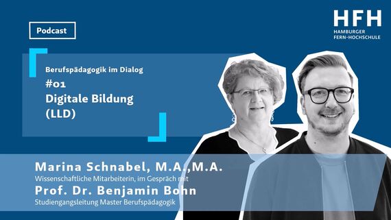 Podcast-Titelfolie "Berufspädagogik im Dialog". Folge 01: "Digitale Bildung (LLD)"